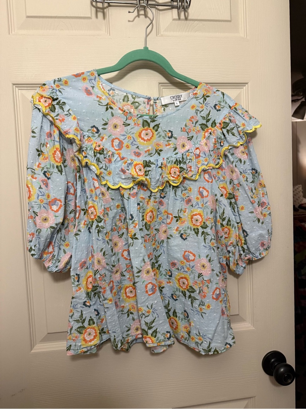 Crosby by Mollie Burch Floral Ruffle Blouse - Light Blue